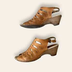 Pikolinos Tan Slingback Peeptoe Sandals Sz 36 Leather
